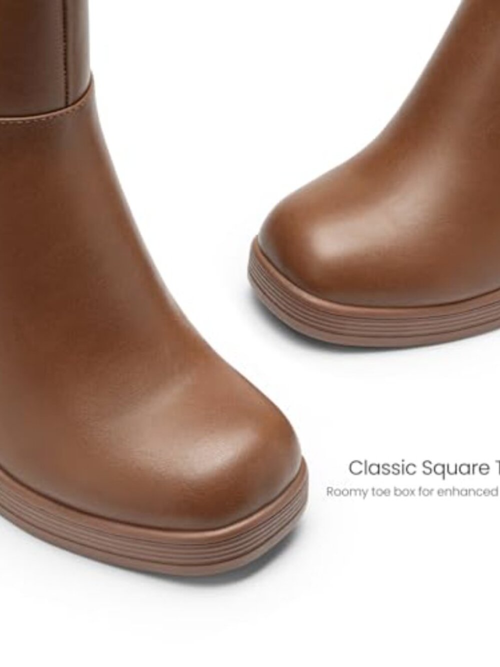 Platform Ankle Boots Chunky Heel Square Toe Booties Side Zipper Non-Slip - Picture 5 of 7